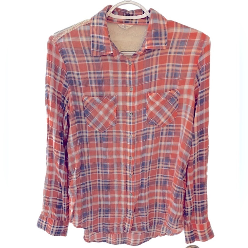 Aeropostale Button Down Top, Pink, Plaid, Pastel, Feminine, Romantic, Coquette